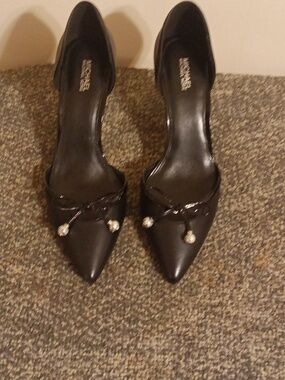 Michael Kors Black Pointed D'Orsay Pumps with Pearl Drops Size